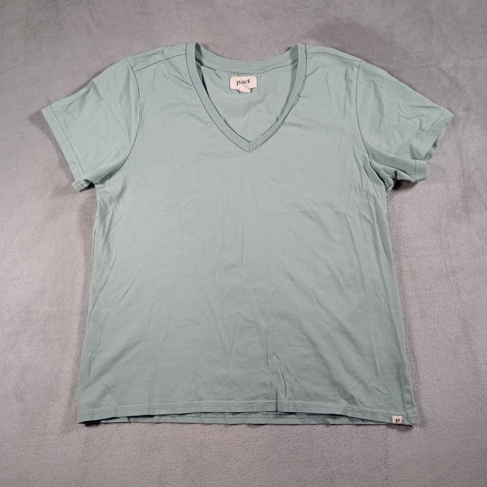Pact V-Neck Tee Womens Medium Sage Green Organic Cotton Basic Short Sleeve Shirt